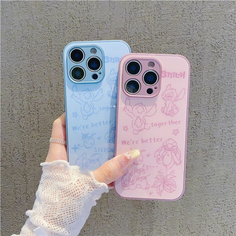 苹果17/16可爱史迪仔玻璃手机壳