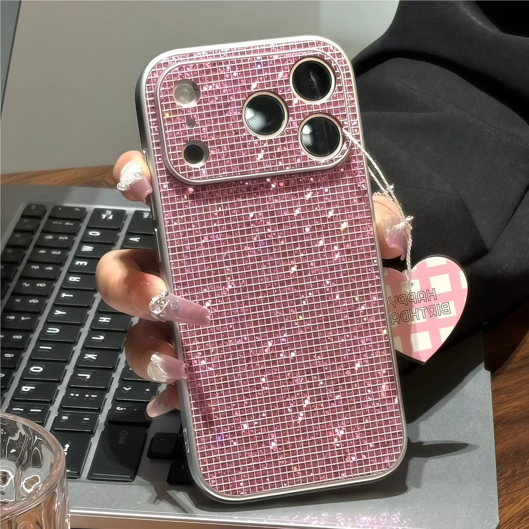 苹果17/16闪钻粉色ins风手机壳