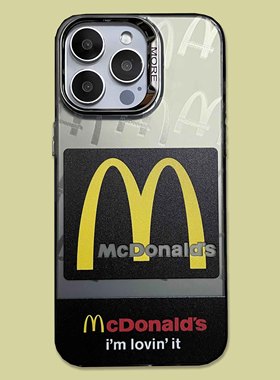 潮牌欧美M记麦门手机壳适用于苹果15/14/13/11/12/11promax防摔全包iPhoneX/XR/XS磨砂银小米13/14情侣软壳男