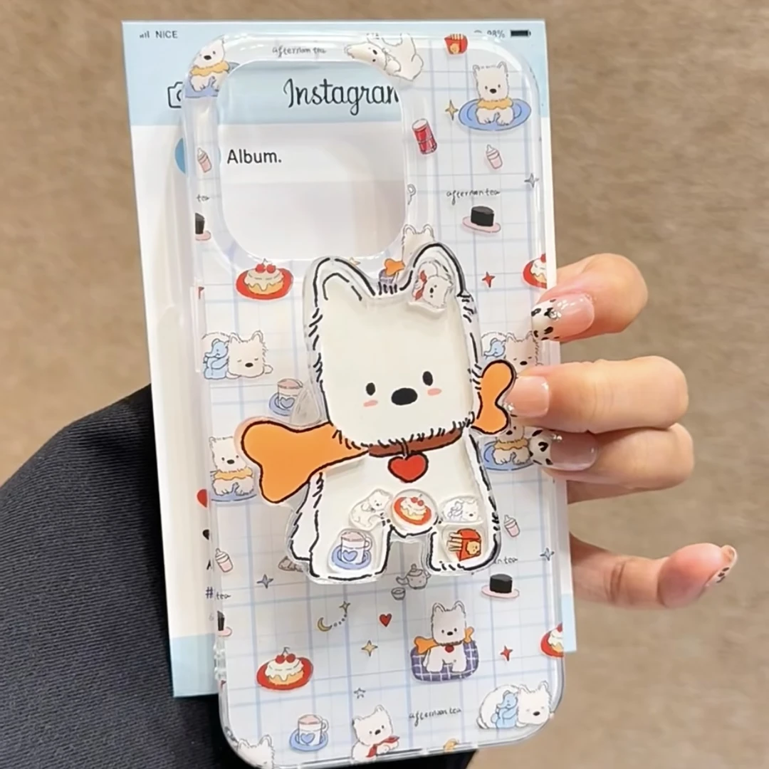 可爱格纹卡通手机壳双层