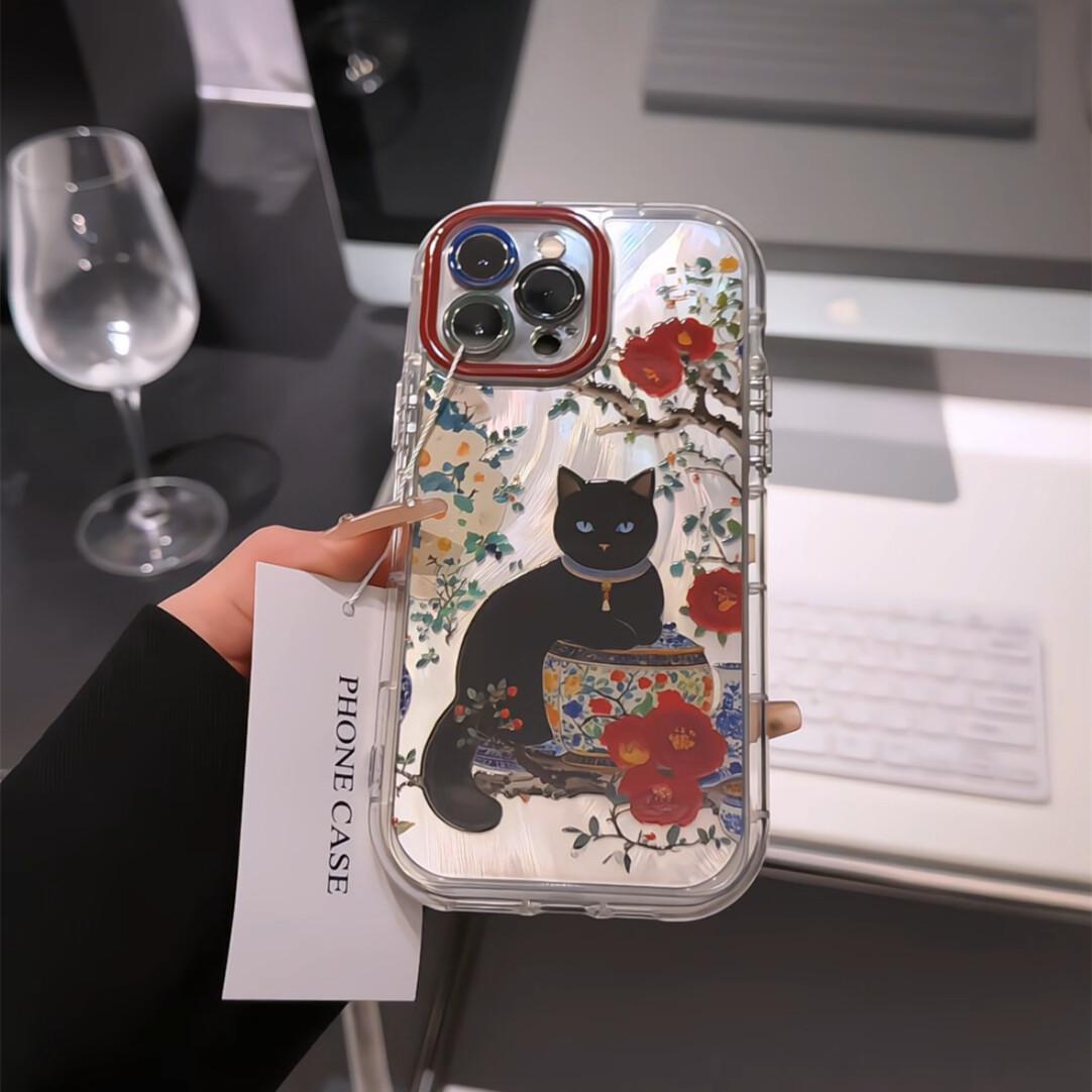 苹果16羽纱奶油手机壳中国风