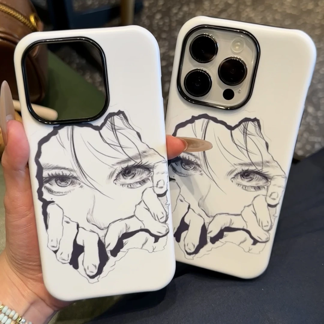 简约线条素描女孩磨砂手机壳
