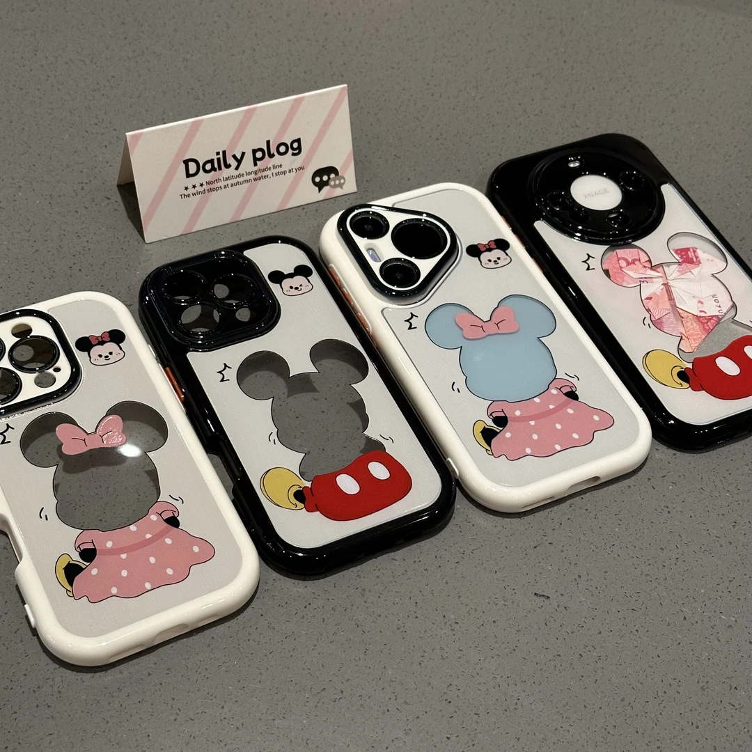 卡通米奇米妮背影奶油手机壳适用iPhone16/15promax新款小米15/14可爱华为pura70个性mate70情侣vivos20女款