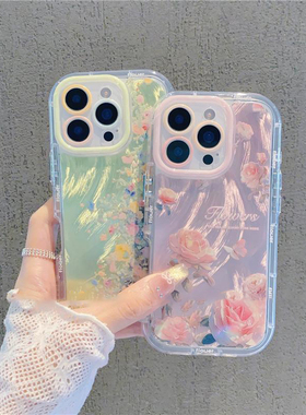 ins风羽纱奶油壳适用苹果16/15promax个性小米15/14软壳华为pura70情侣mate70女pura70春日花朵vivos20保护套