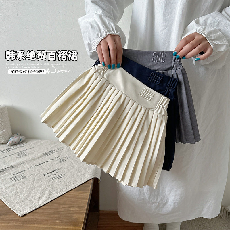 女童百褶裙春秋2025新款灰半身裙