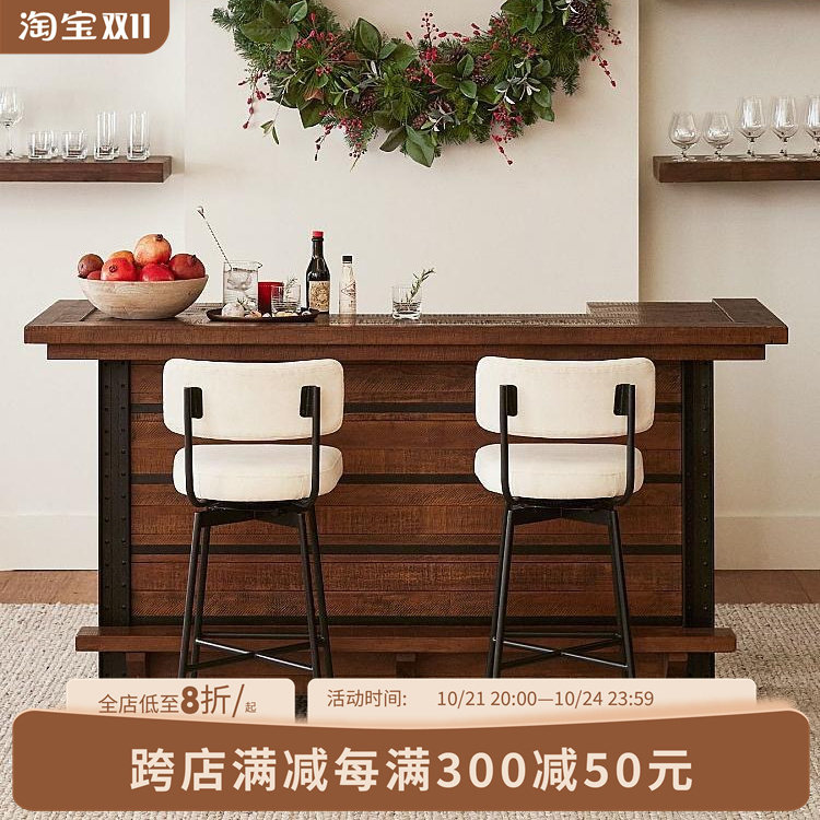 美式金属酒吧椅家用高脚凳轻奢吧台椅可旋转现代商务前台吧台椅子