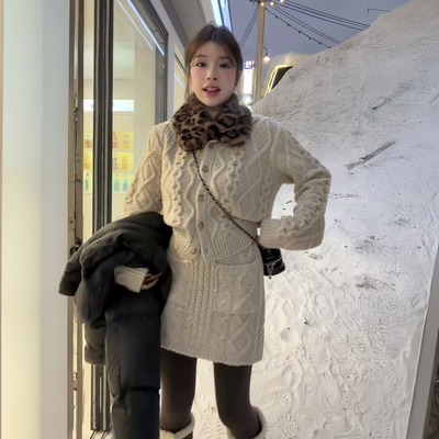 连衣裙子女秋冬穿搭针织短裙套装
