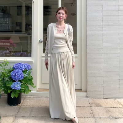 连衣裙子女早春季开衫长裙三件套