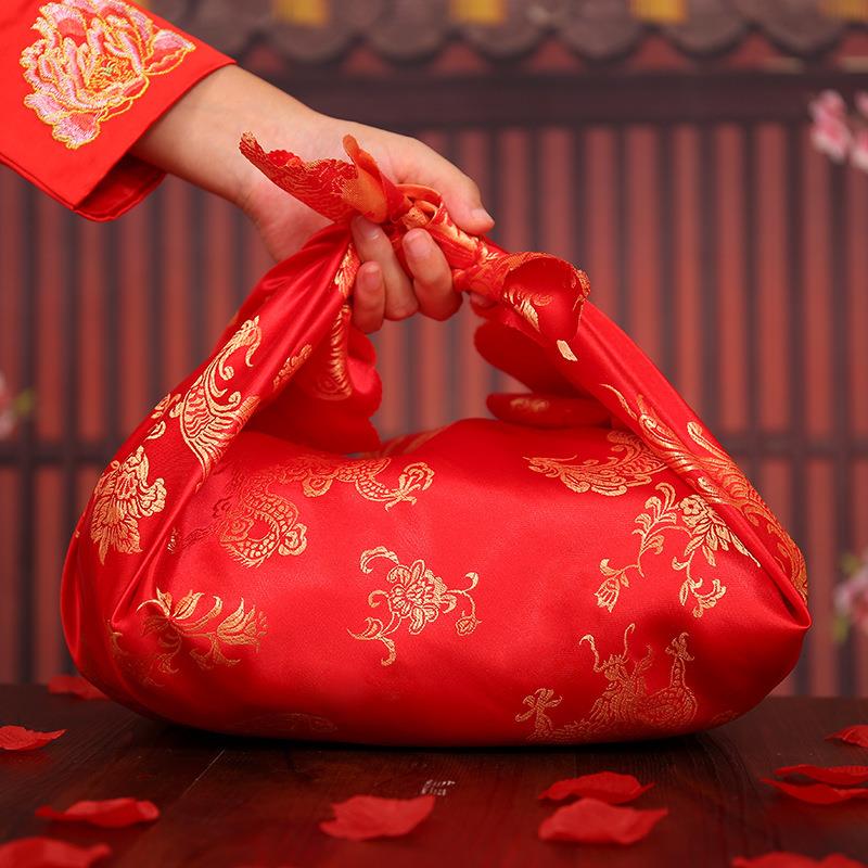 结婚喜庆包袱皮婚庆用品喜盆包裹布婚纱提花红布新娘陪嫁喜庆用品