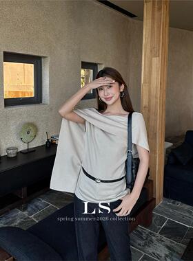 LS极简风大牌设计设计感针织上衣女 早春新款蝙蝠袖小衫女装58028