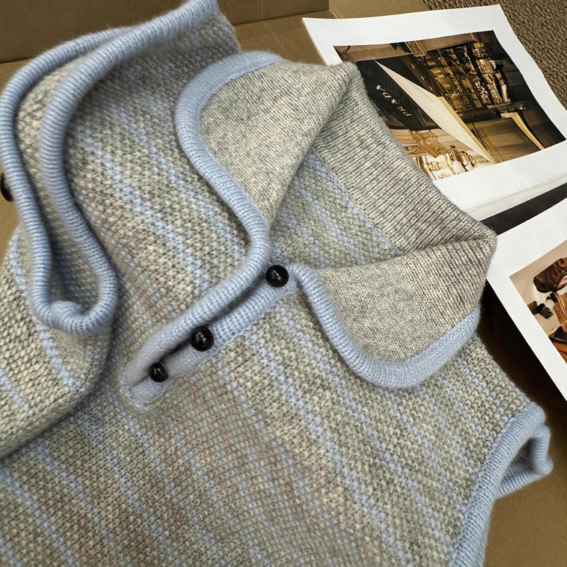 条纹polo领马甲针织无袖坎肩内搭上衣背心女士外搭叠穿时髦洋气秋