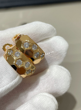 宽版蜂窝耳环女18k玫瑰金v金高版精工高级感百搭镶钻蜂巢耳钉饰品