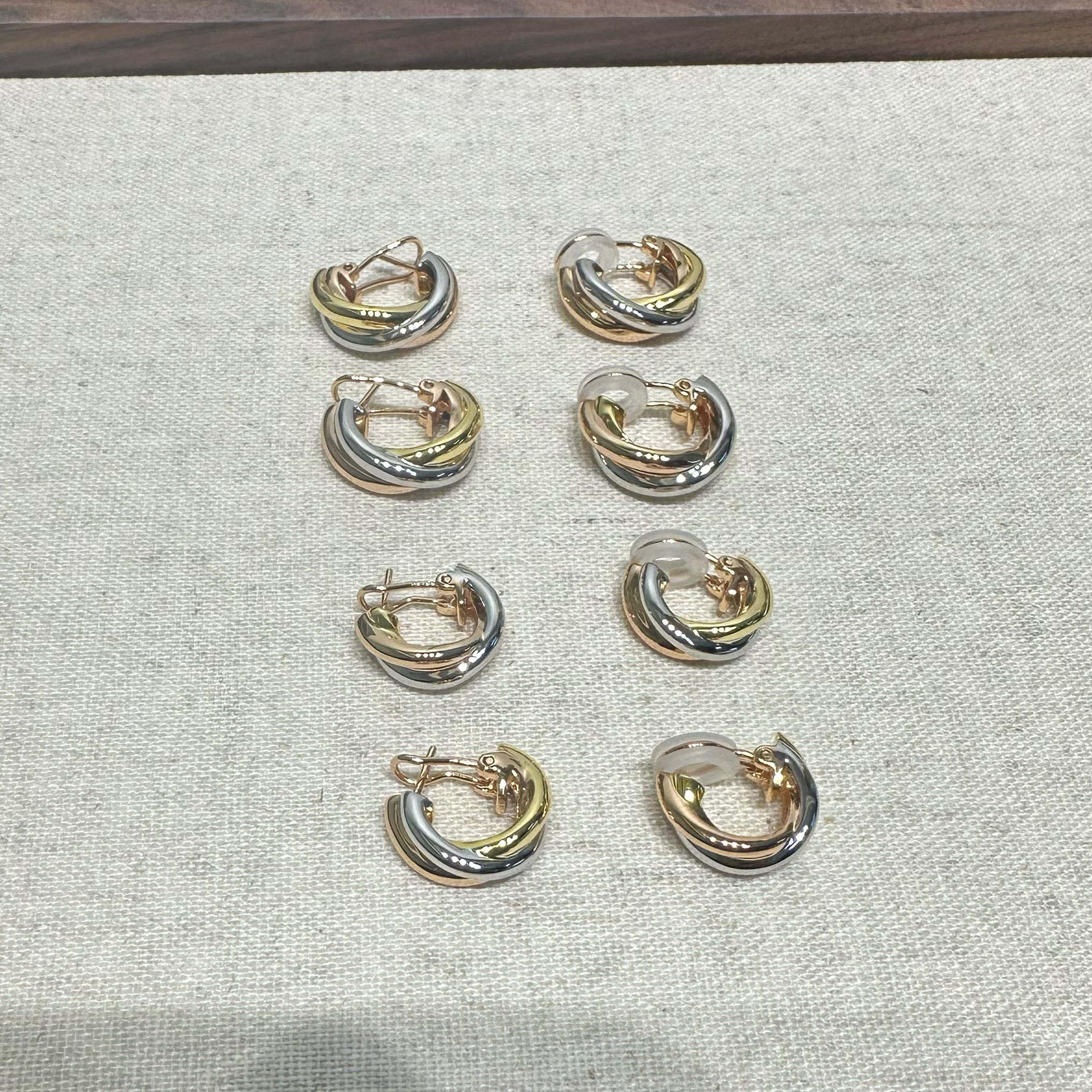 三合一三色光面耳圈耳環(huán)925純銀針?lè)稚婂僔金鍍厚金高品質(zhì)耳釘