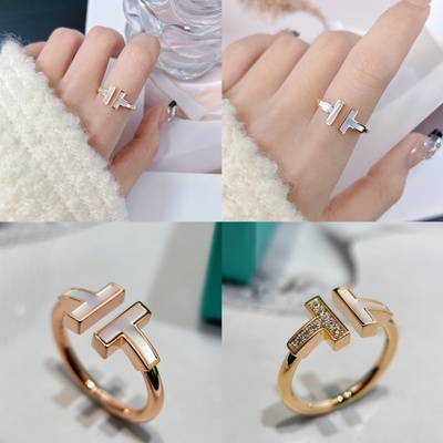 轻奢双T戒指女18K玫瑰金小众设计精致高级感时尚百搭奢华情侣对戒