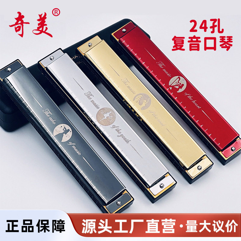 奇美口琴初学者高级成人儿童24孔专业复音c调口风琴入门自学乐器
