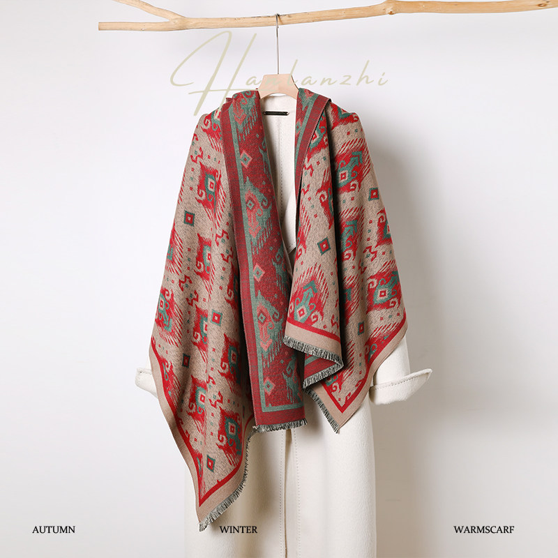 波西米亚风围巾时尚高级感围脖秋冬新款几何图案加厚披肩礼盒送礼