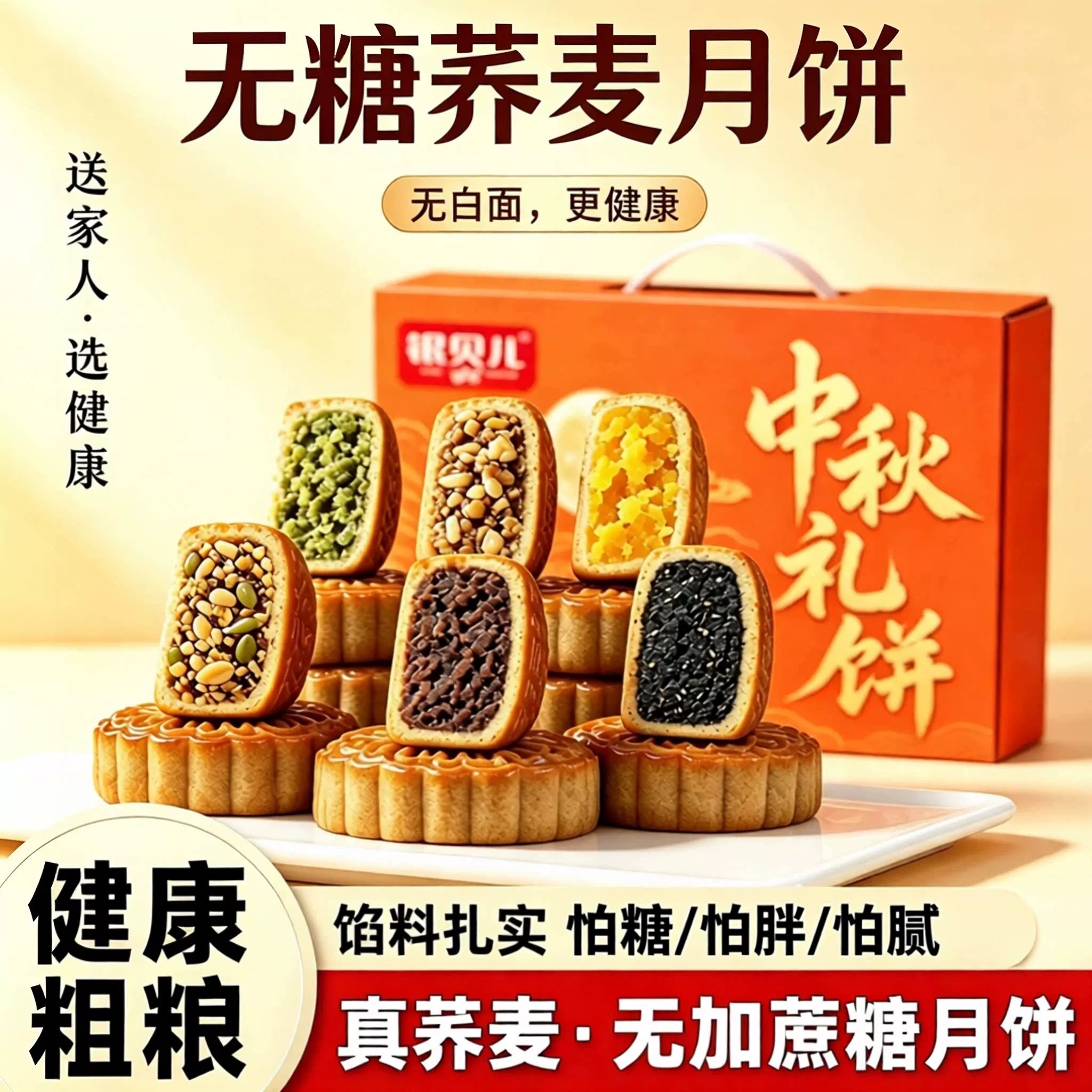 无蔗糖荞麦月饼礼盒中秋糖友