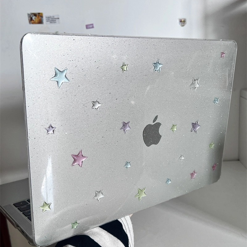 ins韩风透色星星2025款适用macbookair保护壳13.6寸m4苹果macbookpro套15笔记本电脑14寸16键盘膜air透明简约