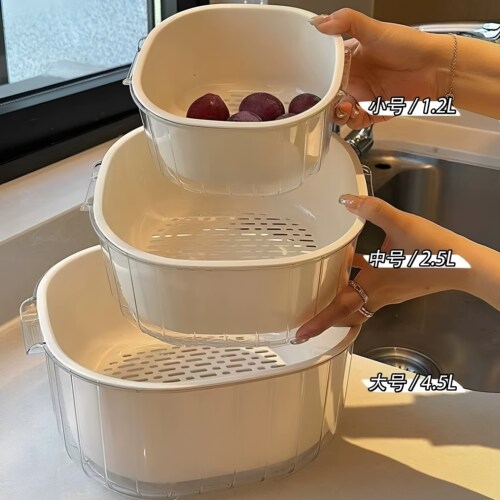 沥水篮洗菜篮新款PET双层洗菜家用客厅塑料厨房加厚滤水菜篓水果