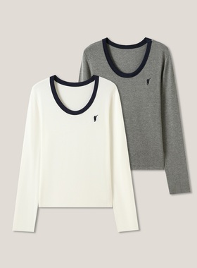 【丽丽姐专属】换色小马标刺绣圆领长袖修身打底衫T恤SS26393