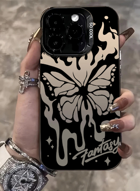 黑色蝴蝶适用苹果17手机壳iphone15小米14ultra荣耀vivo华为p70高级感mate40pro红米opporeno12一加ace6/iqoo