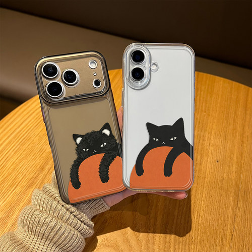适用黑猫手机壳多巴胺卡通猫咪
