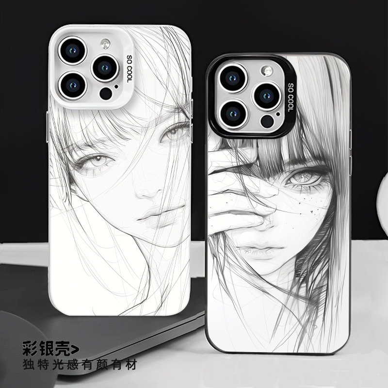 适用素描少女手机壳动漫二次元