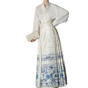 汉尚豪依原创 青花 明制汉服女新中式春秋国风马面裙套装2024新款