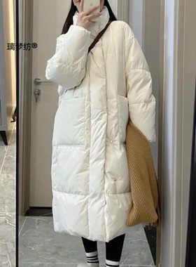 2025年新款中长款羽绒服女韩版加厚立领小个子白鸭绒面包服冬外套