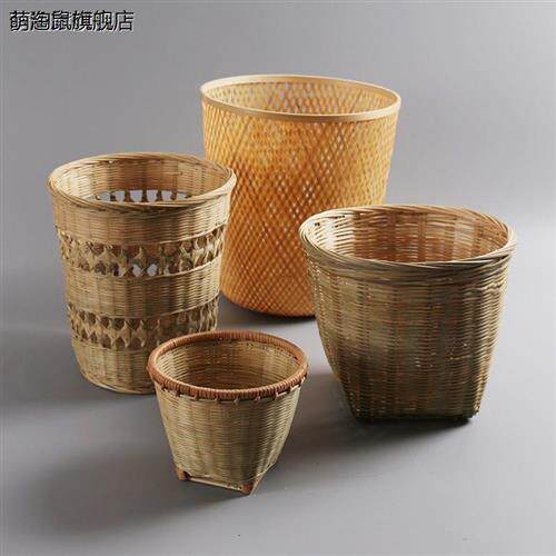 手工竹编纸篓特色工艺品画卷收纳筐竹簸箕竹篓家用竹筐_虎窝淘
