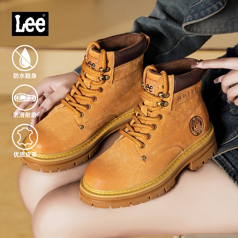 Lee女靴真皮工装靴厚底马丁靴