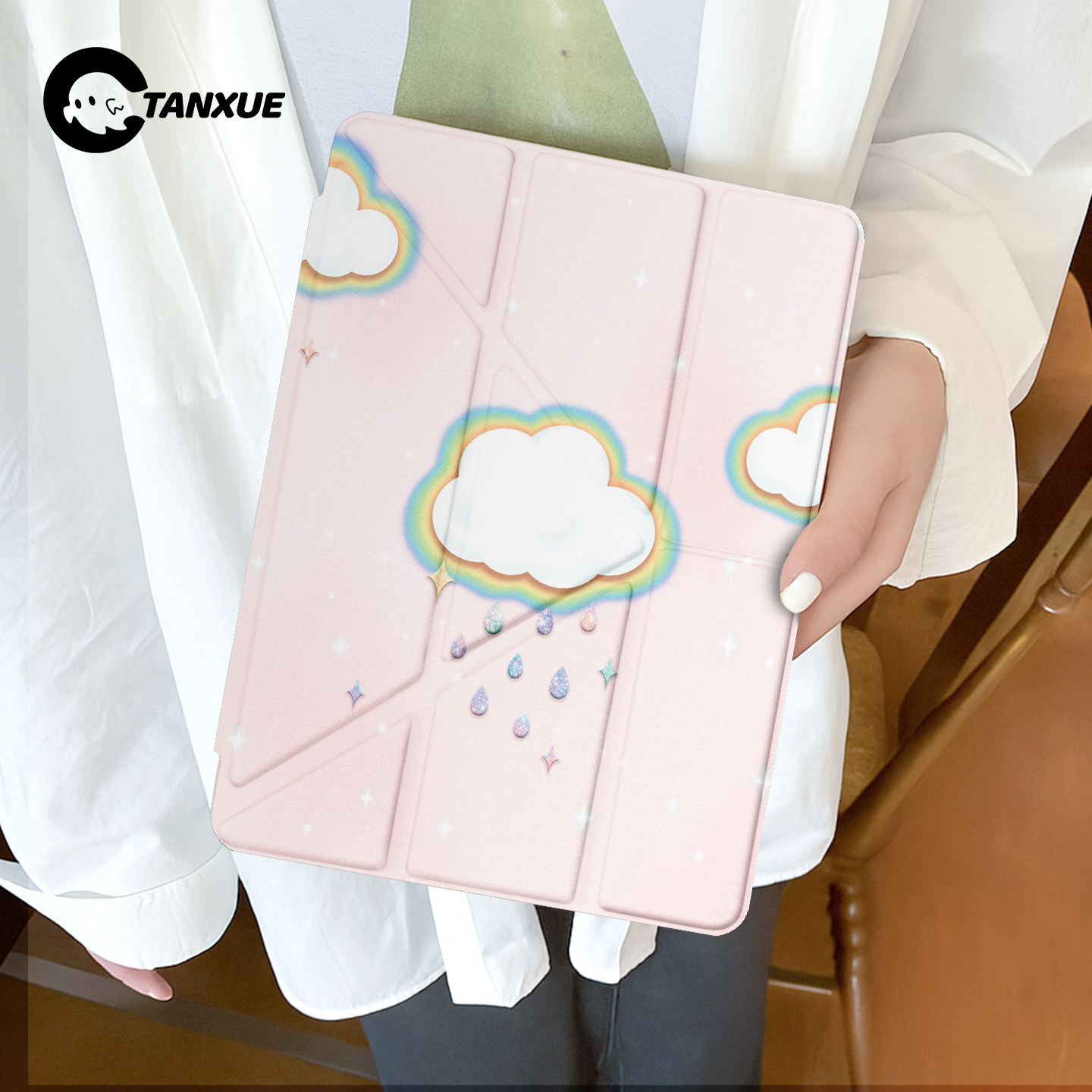 ins钻石云适用ipad壳保护air7平板保护壳pro11寸保护套10代带笔槽苹果mini6外壳9双面4新款3Y折防弯8旋转5