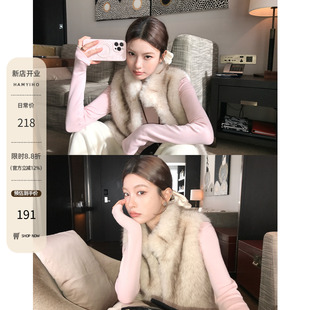 HAMYIHO 环保毛皮草马甲女款2025新款冬背心外穿毛毛无袖外套上衣