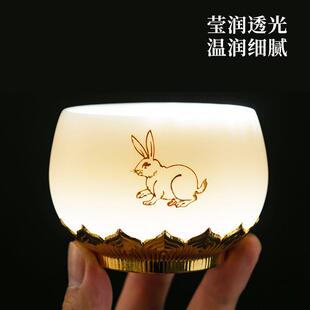 十二生肖功夫茶杯羊脂玉定制主人杯刻字白瓷品茗杯陶瓷茶具大茶盏
