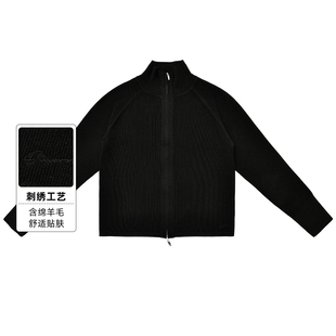 含绵羊毛针织衫女开衫立领长袖秋季宽松插肩袖女士针织开衫外套