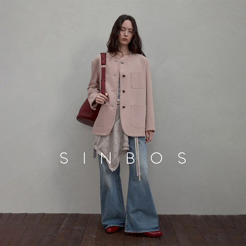 SINBOS林顿工坊 法式复古圆领毛边宽肩休闲西装外套女25秋季新款