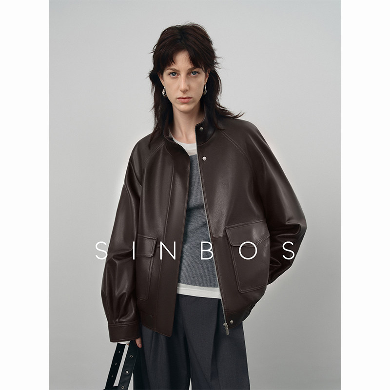 SINBOS尘封信件 真皮皮衣女立领夹克秋季新款植鞣羊皮中古外套图片