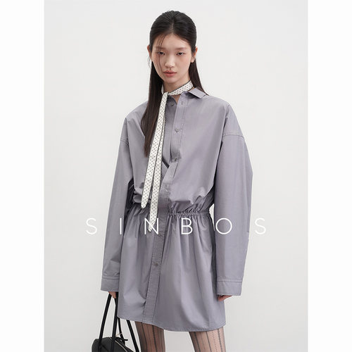 sinbos弥雾 纯棉廓形衬衫裙女2025秋季新款不规则松紧收腰连衣裙