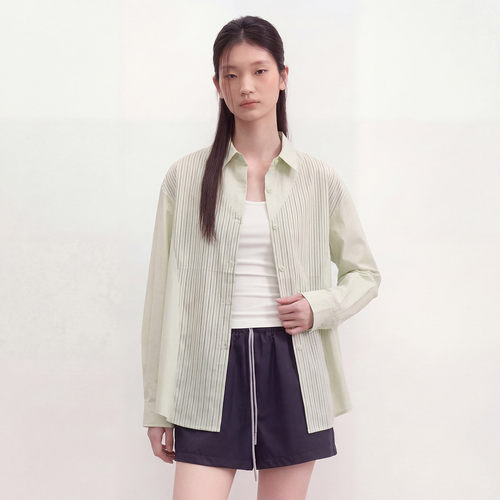 衬衫女夏季设计感拼接拼色长袖小众休闲长袖衬衣