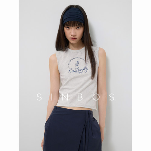 SINBOS柠夏旋风 美式复古轻运动背心女修身设计感印花25夏季新款