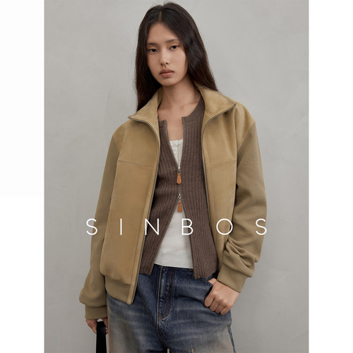 SINBOS漫游者 复古肌理哑光松弛感绒面真皮皮衣女夹克25秋季新款