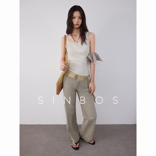 sinbos即兴留白 美式复古直筒阔腿水洗风格牛仔裤女2025夏季新款