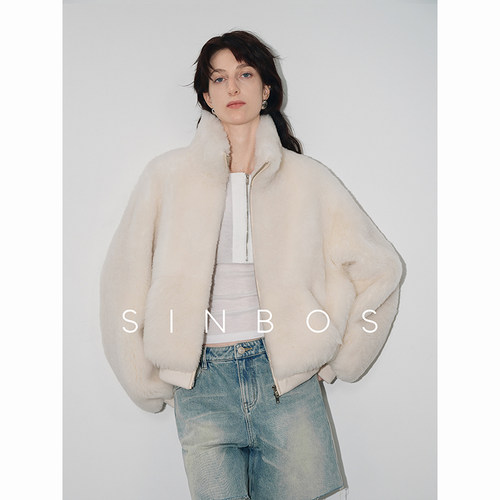 SINBOS卡列尼娜 进口美利奴皮毛一体立翻领皮草外套女24秋冬新款