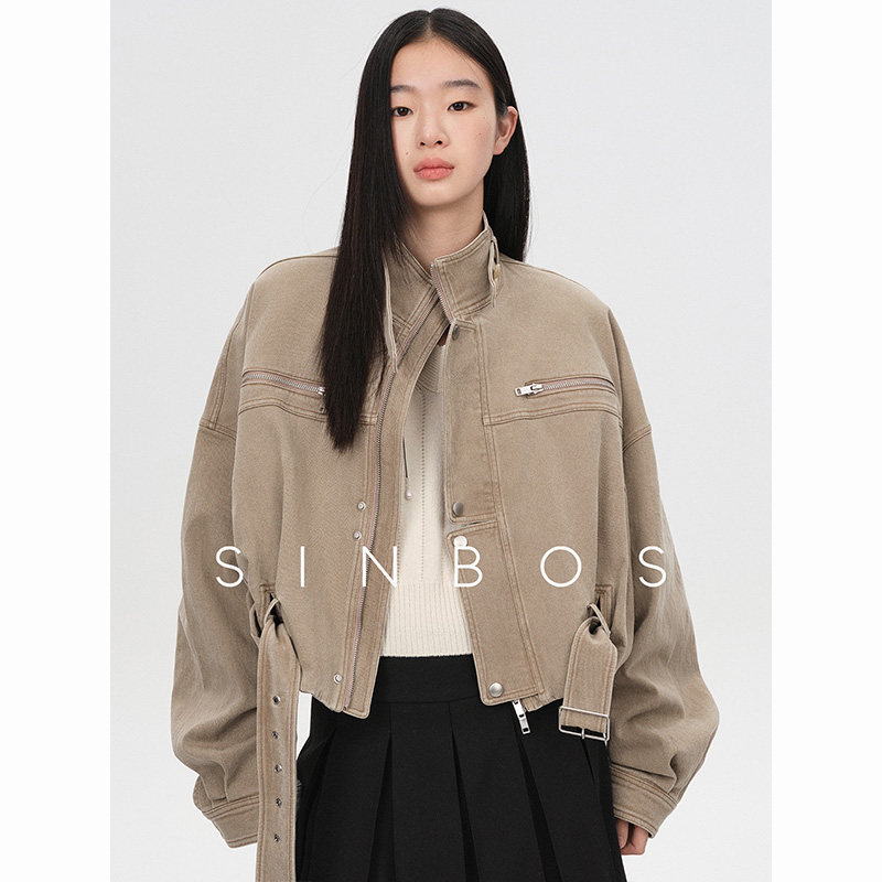 SINBOS美式特调 复古工装风宽松短款机车夹克外套女2025秋季新款图片
