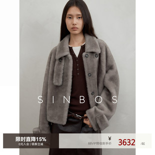 SINBOS云栖绒迹 轻奢复古双色翻领皮毛一体女真皮外套25秋季新款