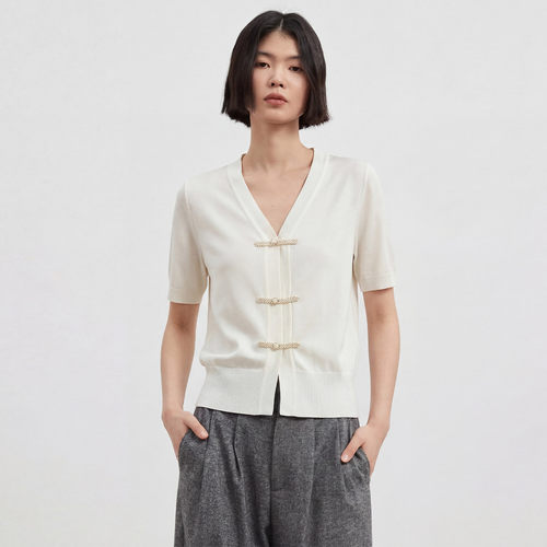 【含羊毛含桑蚕丝】夏季新中式国风盘扣短袖针织开衫外套女空调衫