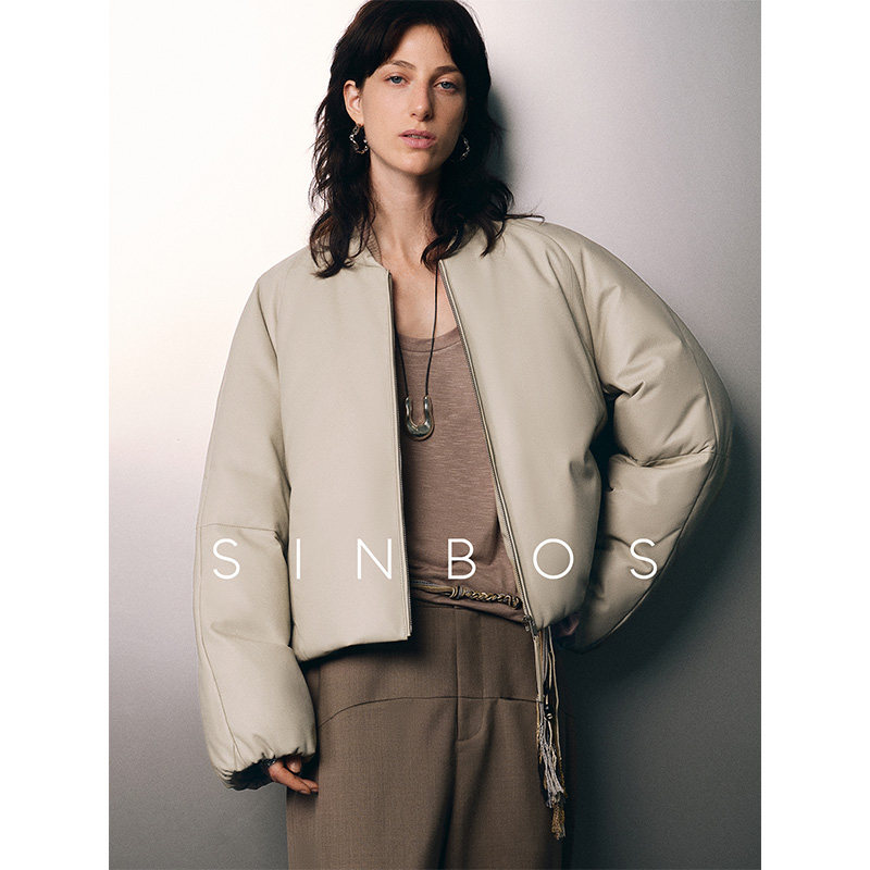 SINBOS浮玉 面包羽绒服女真皮皮衣冬季新款假两件白鸭绒加厚外套图片