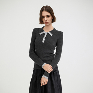少女峰晨 欧若风polo领针织衫女含羊毛修身秋季长袖打底衫女