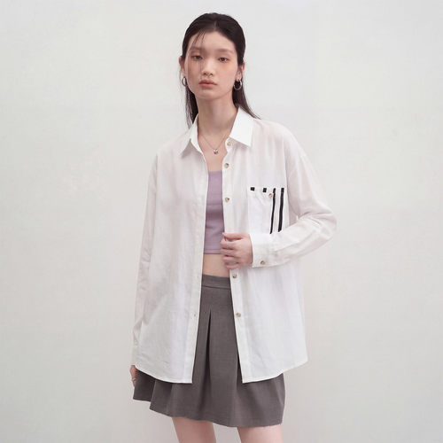 衬衫女夏季设计感长袖小众休闲宽松简约长袖衬衣