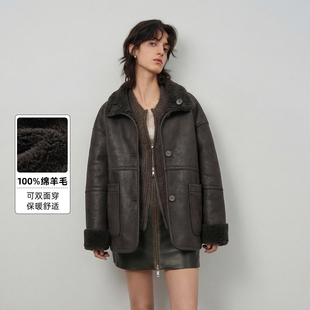 女士羊羔毛大衣双面穿保暖加厚秋冬立领羊剪绒皮草外套女皮草大衣